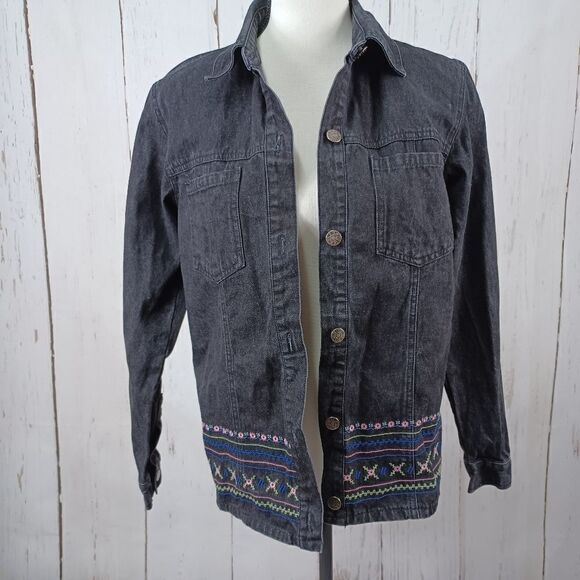 ‼️final must bundle‼️ Denim & Co Denim Jacket Shirt Button Down Embroidery - Picture 1 of 7